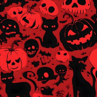 a bunch of halloween pumpkins and cats on a red background with black cat silhouettes Red Halloween Red Halloween Iphone, Red And Black Halloween, Red And Black Halloween Background, firebrick