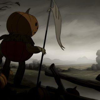a cartoon character holding a flag and standing in front of a field with pumpkins Halloween Over The Garden Wall Over The Garden Wall Laptop, Over The Garden Wall Desktop, Over The Garden Wall Macbook, dark slate gray
