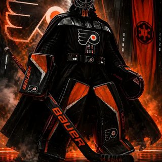 darth vader from star wars with his helmet on and the words goalie of the empire Hockey Halloween Philadelphia Flyers Hockey, Hockey Pictures, Flyers Hockey, Disney Figurines, black