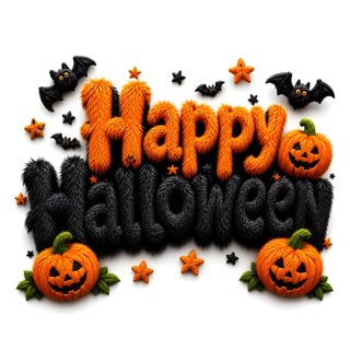 the words happy halloween are made out of yarn and decorated with bats, pumpkins and stars That Says Happy Halloween linen