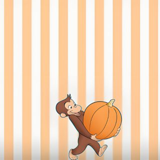 a monkey carrying a pumpkin on its back with stripes in the background and an orange striped wall Curious George Halloween Curious George Laptop, Macbook Orange, Notebook, Curious George Christmas, wheat