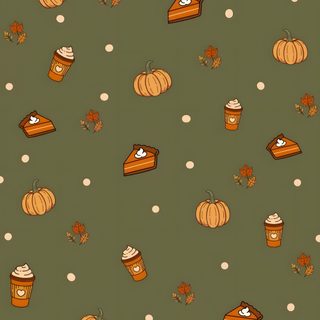 a green background with pumpkins, pie and coffee cups on it's sides Halloween Thanksgiving Cute Thanksgiving Backgrounds Aesthetic, November Backgrounds, Thanksgiving Phone Backgrounds, dark olive green