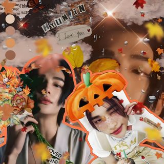 collage of two women with pumpkins on their heads and flowers in front of them Hyunjin Halloween Skz Thanksgiving, Skzoo Fall, Kpop Fall Aesthetic, Stray Kids Pumpkin Carving, peru