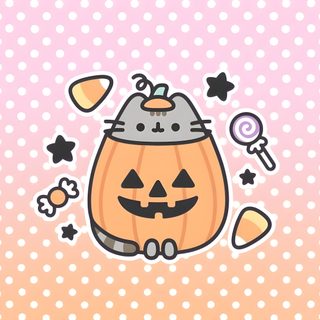 a cartoon cat sitting on top of a pumpkin Kawaii Kawaii Pusheen Halloween Pusheen Calabaza, Pusheen Halloween Clipart, Pusheen Halloween Stickers, misty rose