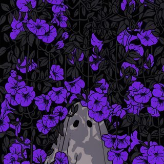 a painting of purple flowers in front of a black background with an image of a mountain Purple Purple Edgy Aesthetic Halloween Purple Pixel Art Ghost, Happy Ghosts Purple, Dark Purple Art, dark slate gray