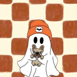 a drawing of a dog in a ghost costume Halloween Dog Ghost Ghost Dog For Phone, Fall Ghost, Cute Halloween, Halloween Cute, Halloween Dog, burlywood