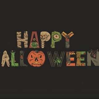 the words happy halloween written in different colors and shapes on a black background with an orange pumpkin Happy Halloween Desktop Halloween Laptop Hd, Halloween 2007, Halloween For Laptop, black