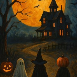 three children dressed up as witches and pumpkins in front of a large full moon Old School Halloween Halloween Haunted House Image, Happy Halloween Spooky Images, Halloween Town Vibes, black