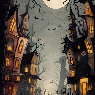 a halloween scene with creepy houses and pumpkins Halloween Canva Halloween Backgrounds, Halloween Graphics, Halloween Artwork, dark olive green