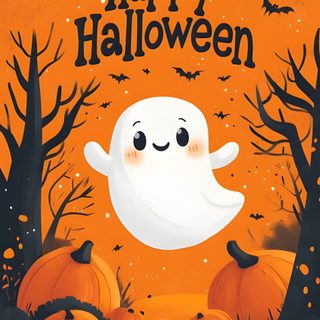 a happy halloween card with a ghost and pumpkins Happy Halloween Spirit Halloween Happy Halloweeen, Happy Halloween Greetings, Ghosts And Pumpkins, chocolate