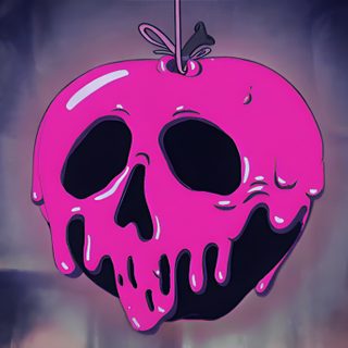 a pink apple with a skull hanging from it's side Pink Halloween Gif Halloween Playlist, Surreale Kunst, Banner Gif, Aesthetic Gif, dark slate blue
