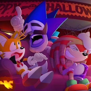 an animated halloween scene with cats and pumpkins Sonic The Hedgehog Halloween Sonic Tails And Knuckles Halloween, Sonic Movie Halloween, Halloween Sonic, brown