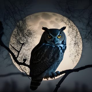 an owl sitting on a tree branch in front of a full moon Halloween Owl Hd Halloween Owl Background, Night Owl Images For Desktop, Owl In Forest At Night, dark slate gray