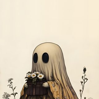 a drawing of a ghost with flowers in it Halloween Plant Phone Ghost, Witchcore Aesthetic, Cute Ghost Iphone, Mushroom Ghost, antique white