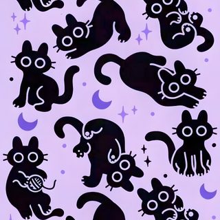 an image of black cats on purple background Feline Halloween - Black On Lavender Chat Noir, Pokemon Fusion Art, Pokemon Fusion, Phone Backgrounds, thistle