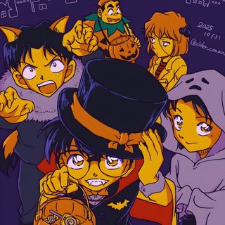 a group of people dressed up in halloween costumes Detective Conan Halloween Detective Conan, Cider, Detective, dark slate gray