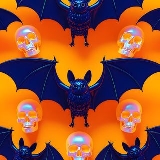 a group of skulls with bats on them in front of an orange and blue background Halloween Skull And Bat chocolate