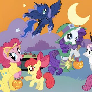 many little ponys are gathered together in front of a castle with bats and pumpkins on it Halloween Pony Rainbow Dash Halloween, My Little Pony Fall, Mlp Halloween, rosy brown