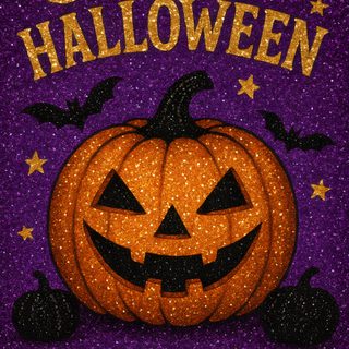 an image of a halloween pumpkin with stars and moon on purple glittered fabric background Halloween Glitter Iphone Purple Glitter Halloween Background, Halloween Pictures Purple, Glitter Happy Halloween, dark slate gray