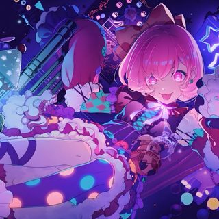 an anime character with pink hair and blue eyes surrounded by other characters in the background Pjsk Halloween Emu Cards, Emu Limited Cards, Emu Cards Project Sekai, Emu Pc, dark slate blue