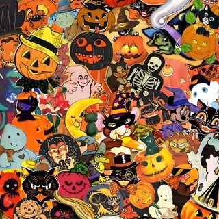 many different types of halloween stickers are arranged together in this image, including pumpkins and Beistle Halloween Halloween Backgrounds Collage, Halloween Cute, Halloween Vintage, Nostalgia, sienna