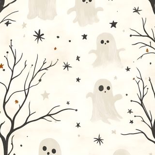 an image of halloween wallpaper with ghost and stars Halloween Ghost For Nursery Ghost Cartoon, Tiny Star, Free Download, Aesthetic, Ghost, floral white