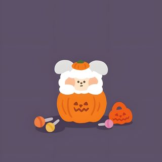 a cartoon pumpkin with a chef's hat on it and candy in front of it Halloween Sheep Autumn Sheep, Sheep Pumpkin, Halloween Bear, Halloween Sheep, dim gray