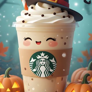 a starbucks drink with a witches hat and pumpkins around it Halloween Starbucks Happy Halloween Pictures, Halloween Backgrounds, Cute For Android, Iphone Kawaii, gray
