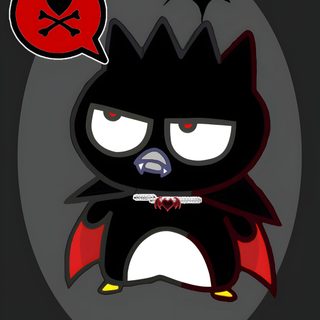 a cartoon character with an evil look on his face, and a speech bubble above it Badtz Maru Halloween Badtz Maru Halloween, Badtz Maru Vampire, Badtz Maru Background, Badtz Maru, black