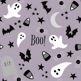 a purple background with black and white halloween items on it, including bats, ghost heads, and stars Boho Halloween On Light Purple Halloween Walpappers, Hallowen Wallpers, Light Purple Halloween, dark gray