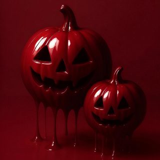two red pumpkins sitting on top of each other covered in melted paint and dripping blood Burgundy Halloween Red Halloween, Dark Red Halloween Aesthetic, Skull, Glass Pumpkins, Samhain, maroon