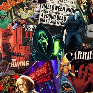 a collage of posters and stickers on a black background with the words halloween Halloween Movie Phone Classic Horror Film Posters, Halloween Decoration Ideas, Horror Movie Night Inspiration, dark slate gray
