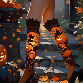 a woman in black dress and stockings with pumpkins on her legs, standing next to a Happy Halloween Stockings Witch Boots Drawing, Halloween Boots Drawing, Witch Shoes Drawing, dark slate gray