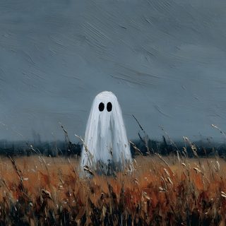 a painting of a ghost in a field with tall grass and dark clouds behind it Halloween Laptop Ghost Spooky Desktop, Spooky Macbook, Ghost Aesthetic Laptop, Spooky Laptop, dim gray