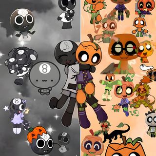 an image of cartoon characters in different colors and sizes, with the same character on each side Dandys World Halloween Toons Big Mouth, Dandy, gray