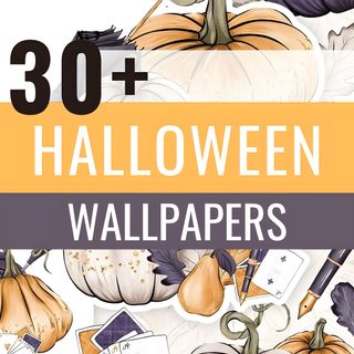 the words 30 + halloween wallpapers with pumpkins and other items on it Ios 16 Aesthetic Halloween Phone Themes, Cute Home Screens, Beautiful Sketches, Free Phone, navajo white