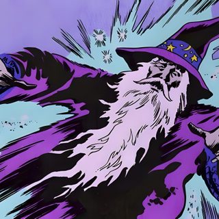 an old wizard flying through the air with his hand on his hip and wearing a purple hat Merlin Wizard Halloween Rainbow Purple Character Random, Desktop, My Character Core,
