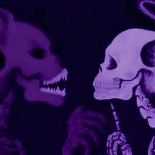 two skulls with wings and an angel on their heads are in front of a purple background Halloween Skull Purple Custom Purple Computer Background Aesthetic, Purple Goth Banner, Pc 1920x1080 Full Hd Dark Purple Aesthetic, black