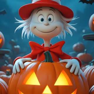 a cat in the hat sitting on top of a pumpkin Halloween Characters Halloween Live, Halloween Iphone Backgrounds, Cute Owls, dark olive green
