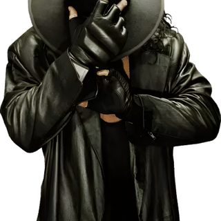 a man in black jacket and hat covering his face with a leather coat over his head Wwe Halloween The Undertaker Symbol, Undertaker Logo Png, Wwe Kane Mask, dark slate gray