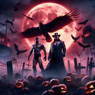two men in halloween costumes standing next to each other with bats and pumpkins around them Wwe Halloween Wwe Undertaker Images, Undertaker Undertaker Wwe, Undertaker Wwe, dark slate gray