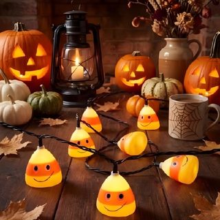 some pumpkins are sitting on a table with candles in the shape of smiley faces Halloween Candle black