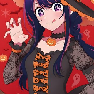 a woman in a witch costume holding her hand up to the side while wearing a witches hat Oshi No Ko Halloween Art Halloween, Japanese Anime, Fond D'ecran Pastel, Character Art, Pastel, saddle brown