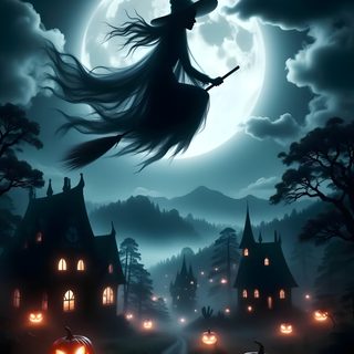 a witch flying through the night with her broom Witch Broomstick For Halloween Halloween, Halloween Witch, dark slate gray
