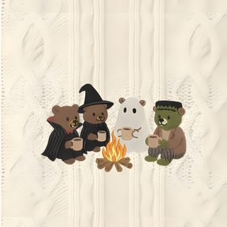 three bears sitting around a campfire on a knitted blanket with the words bear friends written Halloween Bear Iphone Halloween Iphone Backgrounds, Halloween Backgrounds, Halloween Cute, gainsboro