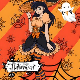 a girl dressed as a witch with her hands in the air while standing on a spider web Inuyasha Halloween Inuyasha Witch, Inuyasha Halloween, Inuyasha Christmas, Kagome Christmas, tomato