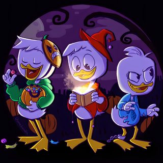 three cartoon birds standing next to each other Ducktales Ghosts Of Halloween Scrooge Mcduck Halloween, Huey Dewey And Louie Halloween, Ducktales Halloween, black