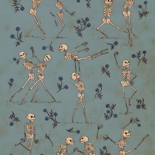an image of skeletons dancing with flowers in their hands and arms on a blue background Halloween Dancing Skeleton Skeleton Prints, Blue Skeleton, Colorful Dancing Skeleton Tattoo, gray
