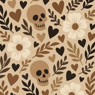 a pattern with skulls and flowers on the background is shown in brown, black and white colors Halloween Tan And Black Leopard Fall Background, Spooky Pattern, Summerween Iphone, September,