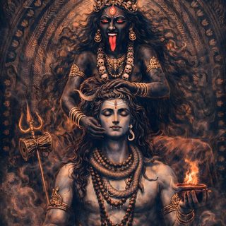 the hindu god is depicted in this painting Halloween Kali 2 Angry Kali And Shiva, Kali Ma And Shiva, Kali Sleeve Tattoo, Kali And Shiva, dark slate gray